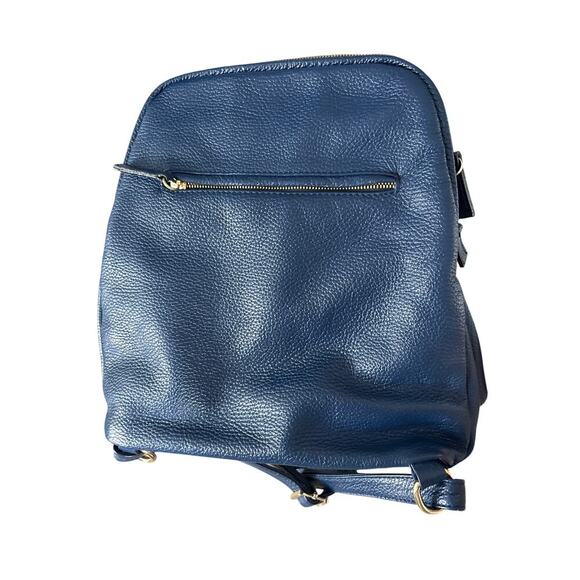 Bruno Rossi Italian Leather Backpack Navy Blue Convertible - Picture 1 of 7
